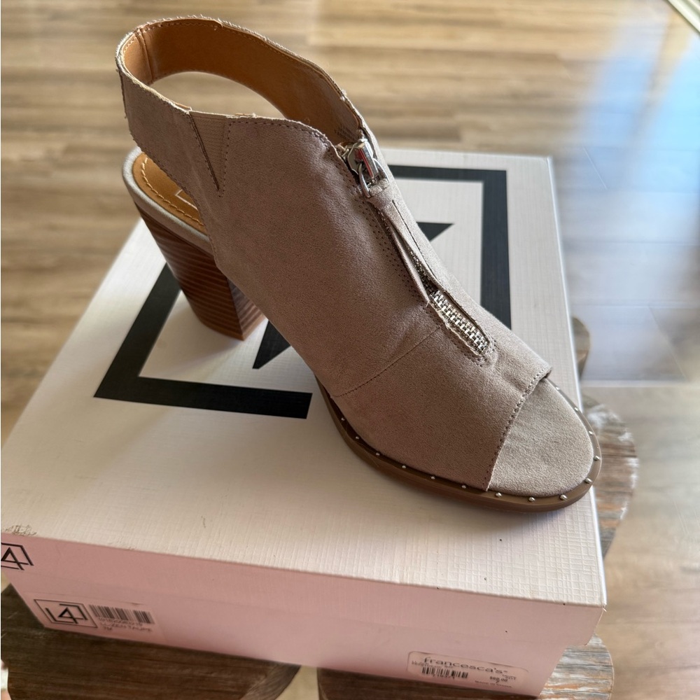 Elegant Suede Taupe Zipper Slingback Heels
